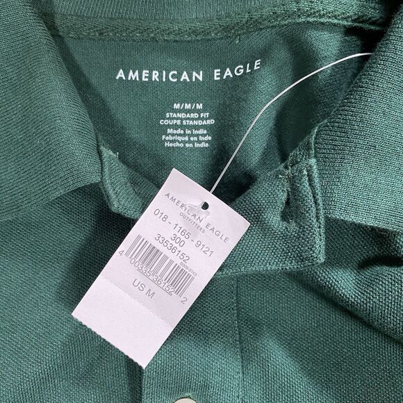 American Eagle Outfitters Men's Sz M Forest Green Cotton Polo Logo Preppy NWT - Picture 2 of 6